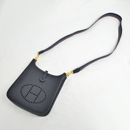 Hermes Evelyne TPM Sangle Caval Canvas Shoulder Bag Gold Taurillon Clemence — view 7
