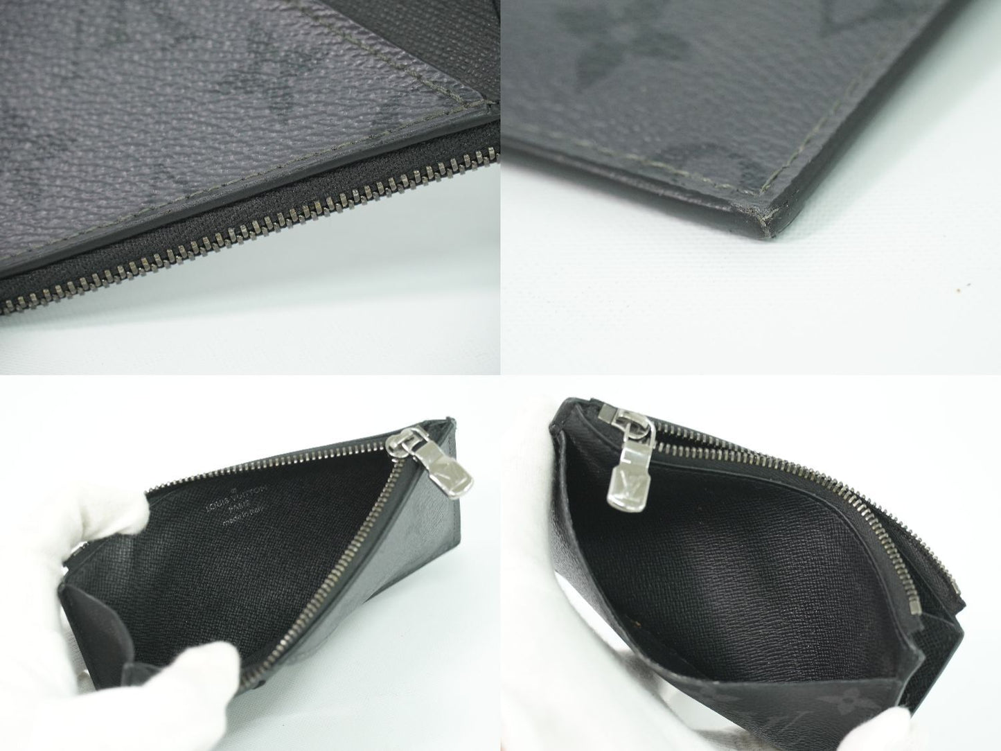 Louis Vuitton LV Coin Card Holder Monogram Eclipse Black Gray — view 8