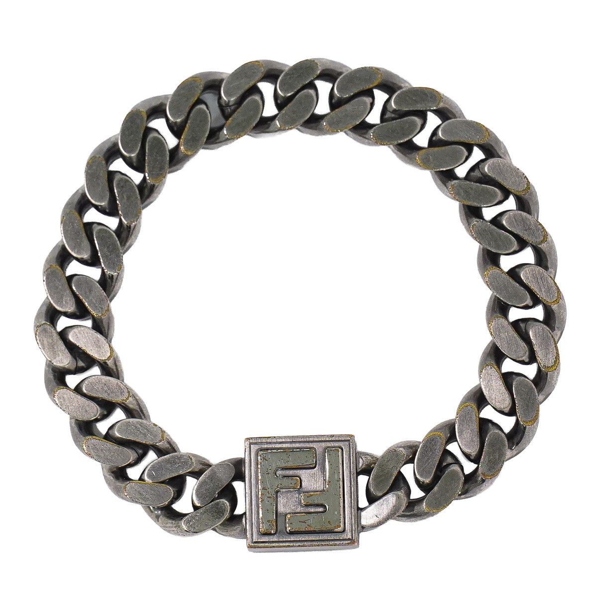 Fendi FF Logo Chain Bracelet Bangle Metal Silver
