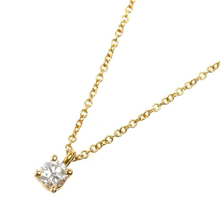 Tiffany & Co 18k Yellow Gold Solitaire Necklace Diamond 43.5 cm