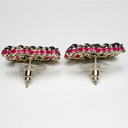 Chanel CC Logo Rope Motif Earrings Gold Pink Black — view 3