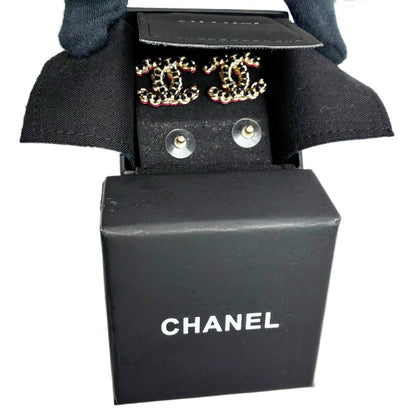 Chanel CC Logo Rope Motif Earrings Gold Pink Black — view 7