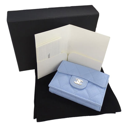 Chanel Wallet Trifold Caviar Leather Quilted Light Blue Gold Compact Mini — view 8