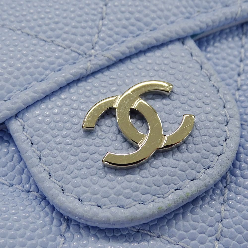 Chanel Wallet Trifold Caviar Leather Quilted Light Blue Gold Compact Mini — view 4