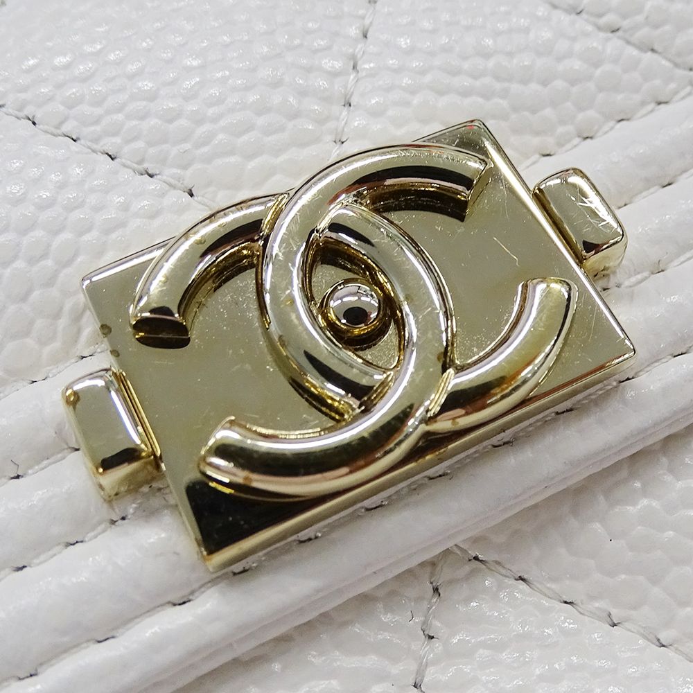 Chanel Wallet Trifold Caviar Leather Boy White Gold Compact — view 4