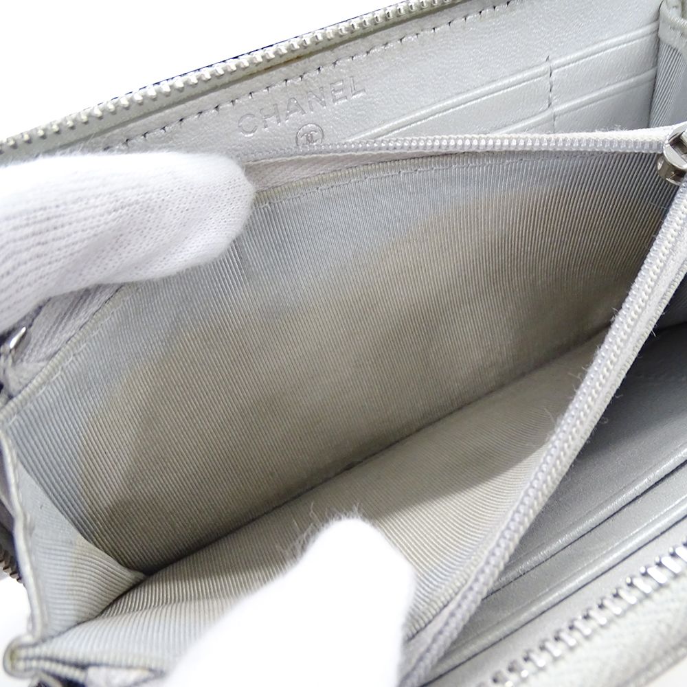 Chanel Wallet Compact Caviar Leather Quilted Silver CC Logo — view 6