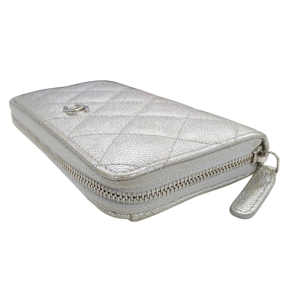 Chanel Wallet Compact Caviar Leather Quilted Silver CC Logo — view 3