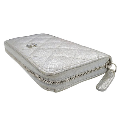 Chanel Wallet Compact Caviar Leather Quilted Silver CC Logo — view 3