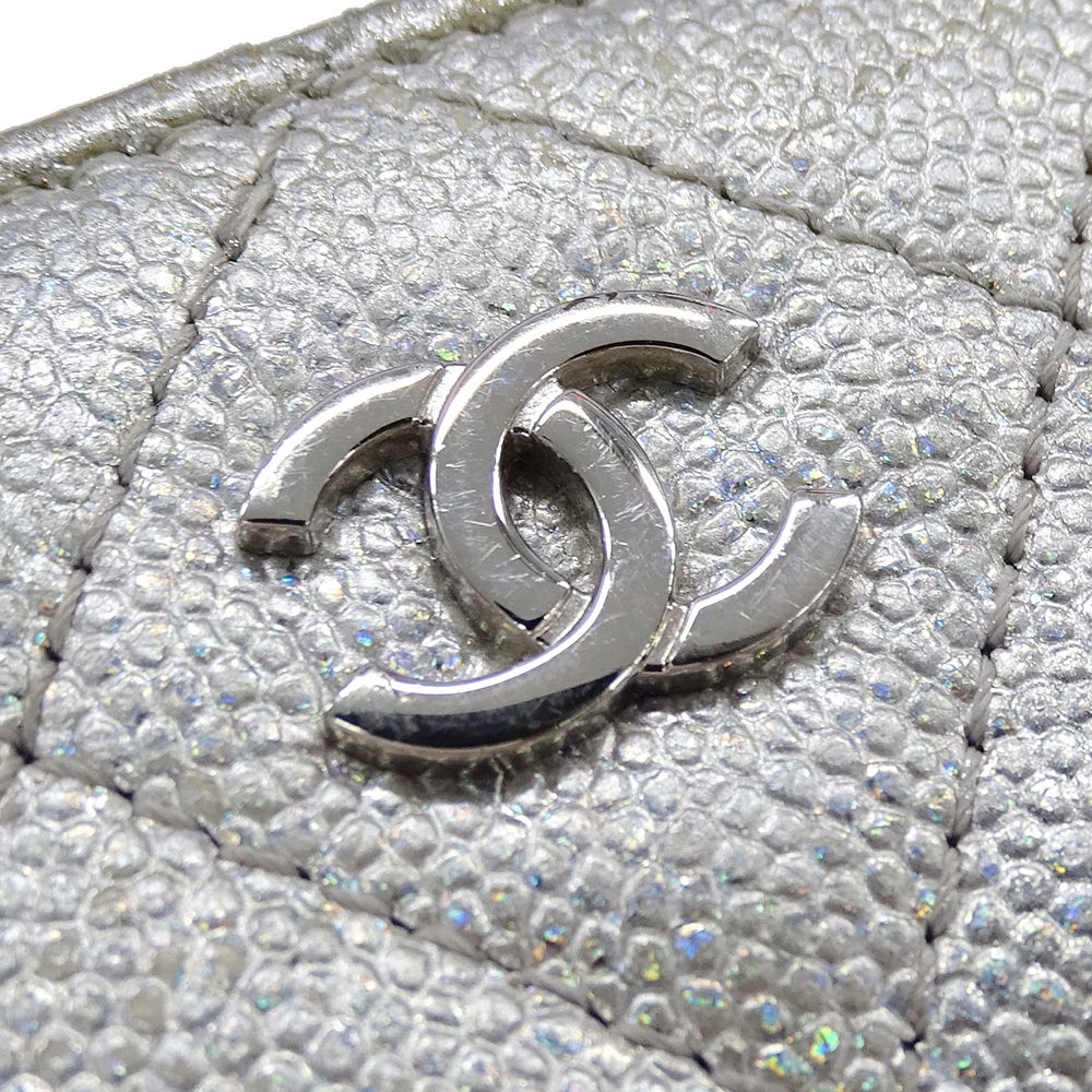 Chanel Wallet Compact Caviar Leather Quilted Silver CC Logo — view 4