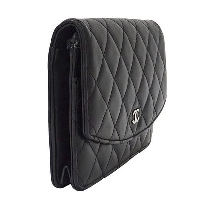 Chanel Quilted Clutch Wallet Lambskin Black Silver — view 4