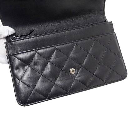 Chanel Quilted Clutch Wallet Lambskin Black Silver — view 8