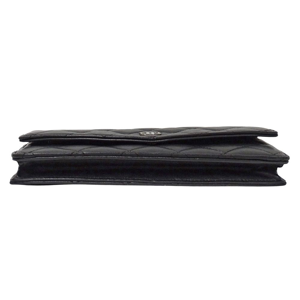 Chanel Quilted Clutch Wallet Lambskin Black Silver — view 3