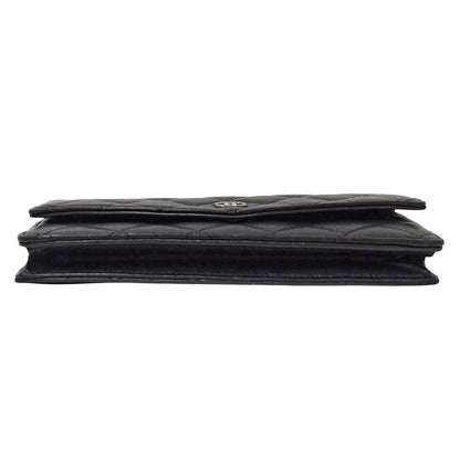 Chanel Quilted Clutch Wallet Lambskin Black Silver — view 3