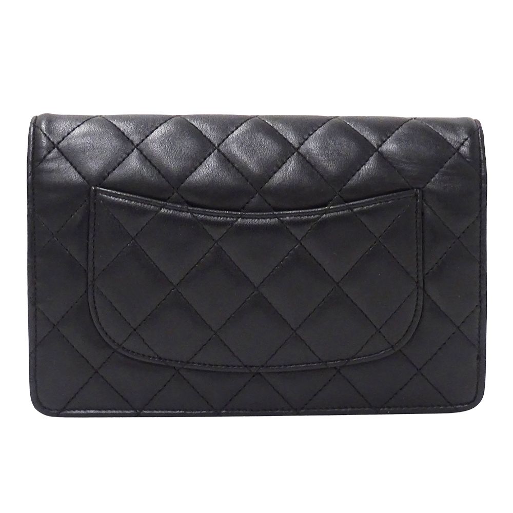 Chanel Quilted Clutch Wallet Lambskin Black Silver — view 2