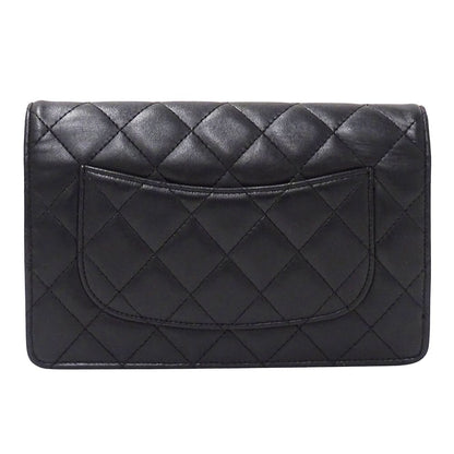 Chanel Quilted Clutch Wallet Lambskin Black Silver — view 2
