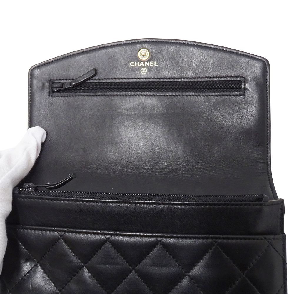 Chanel Quilted Clutch Wallet Lambskin Black Silver — view 9