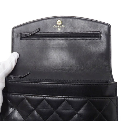 Chanel Quilted Clutch Wallet Lambskin Black Silver — view 9