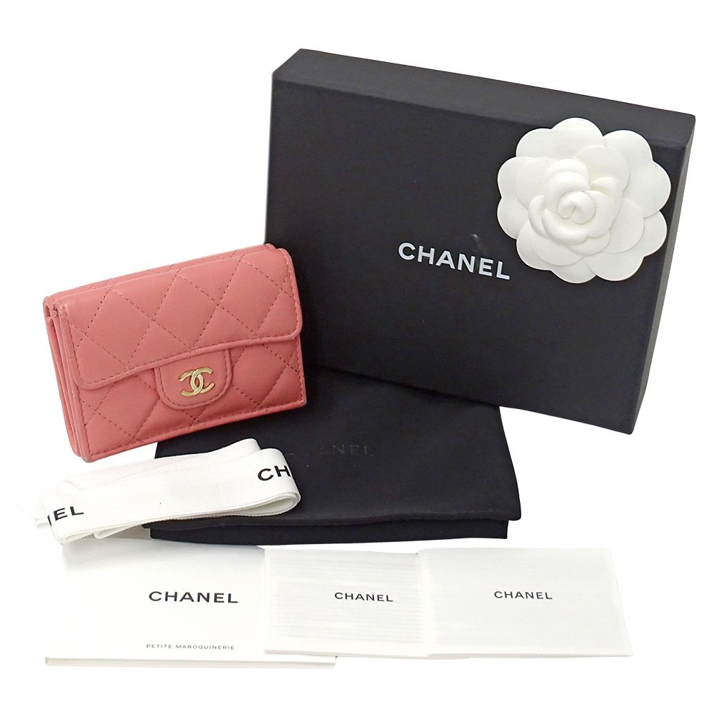 Chanel Wallet Quilted Trifold Lambskin Pink Gold Mini Small — view 7