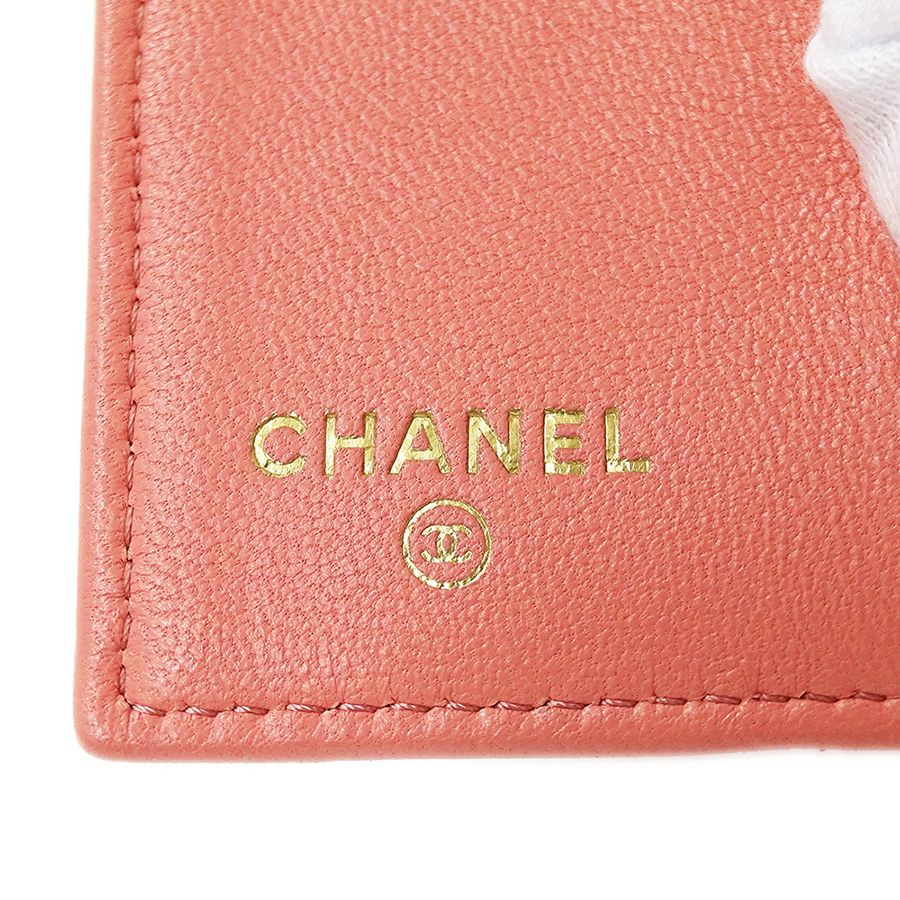 Chanel Wallet Quilted Trifold Lambskin Pink Gold Mini Small — view 5