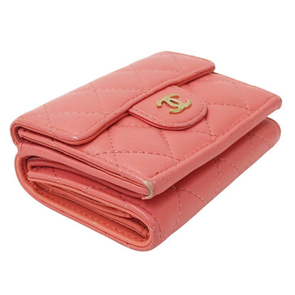 Chanel Wallet Quilted Trifold Lambskin Pink Gold Mini Small — view 3