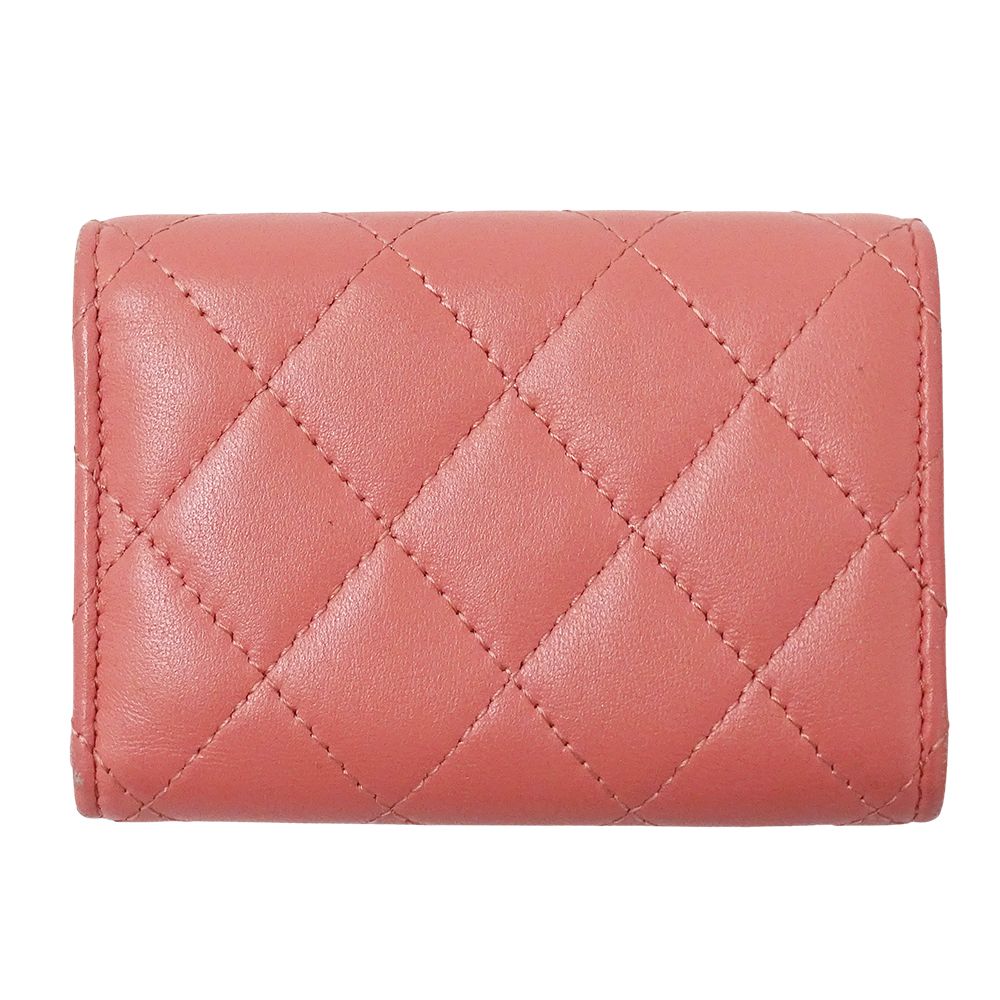 Chanel Wallet Quilted Trifold Lambskin Pink Gold Mini Small — view 2
