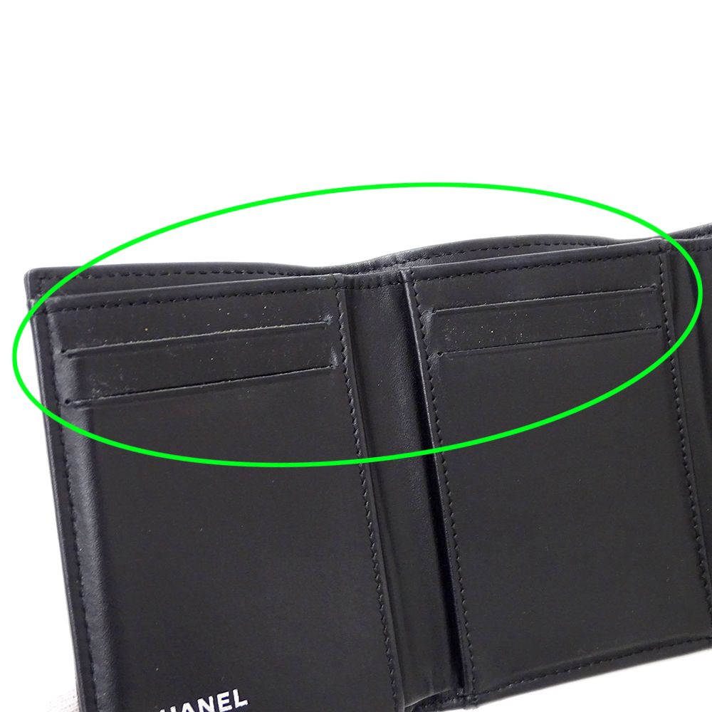 Chanel Wallet Quilted Trifold Caviar Leather Black Silver Mini — view 8