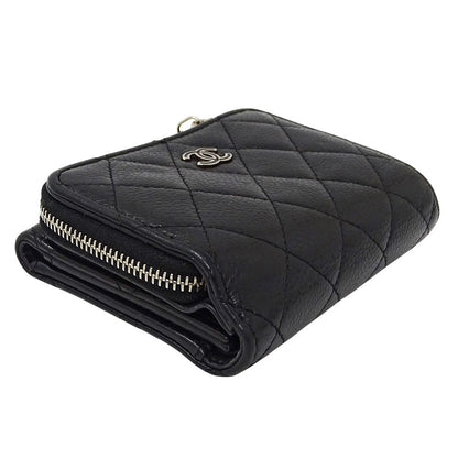 Chanel Wallet Quilted Trifold Caviar Leather Black Silver Mini — view 3