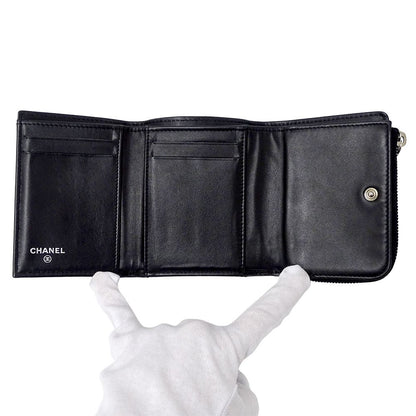 Chanel Wallet Quilted Trifold Caviar Leather Black Silver Mini — view 4
