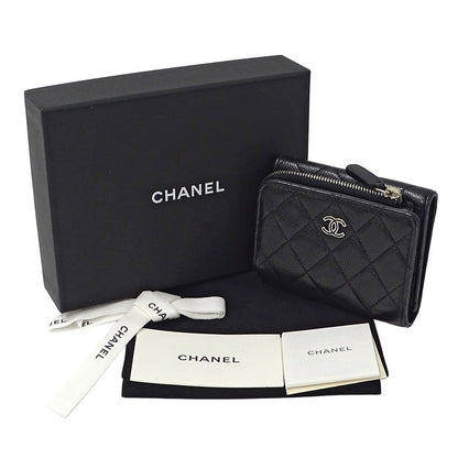 Chanel Wallet Quilted Trifold Caviar Leather Black Silver Mini — view 7