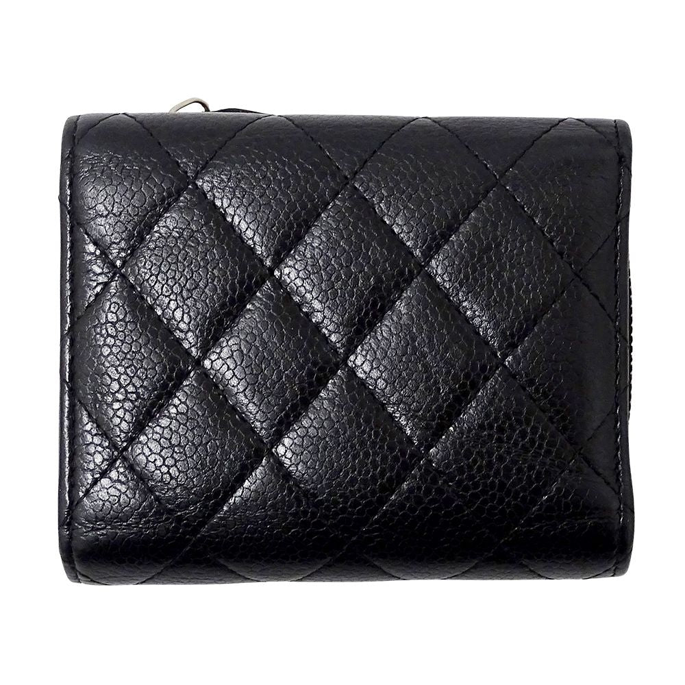 Chanel Wallet Quilted Trifold Caviar Leather Black Silver Mini — view 2