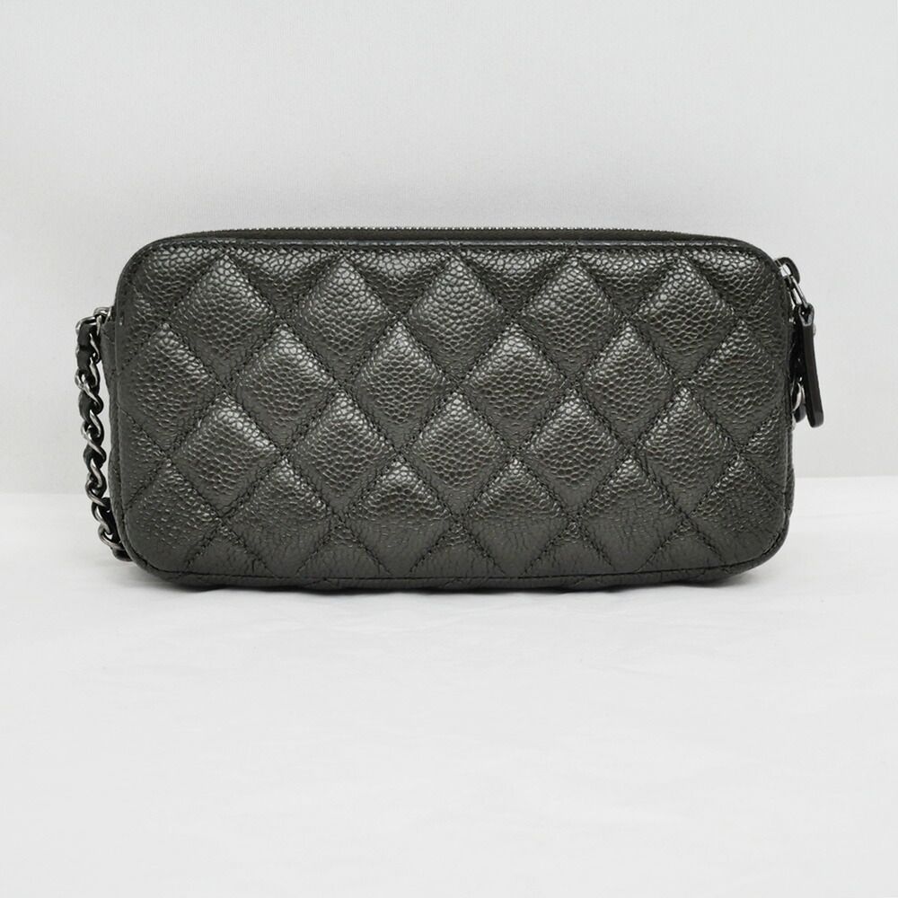 Chanel Chain Wallet Shoulder Bag Caviar Leather Metallic Green — view 2