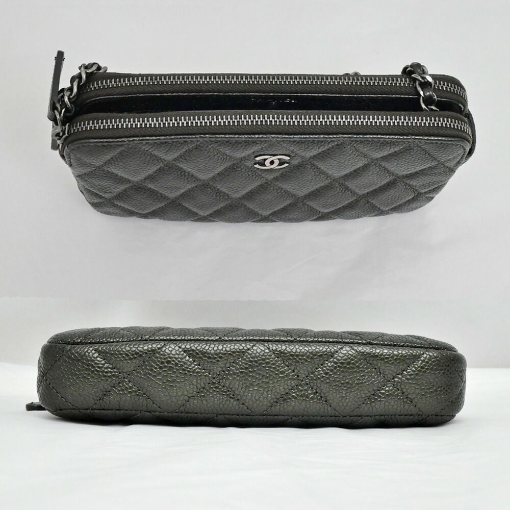 Chanel Chain Wallet Shoulder Bag Caviar Leather Metallic Green — view 4
