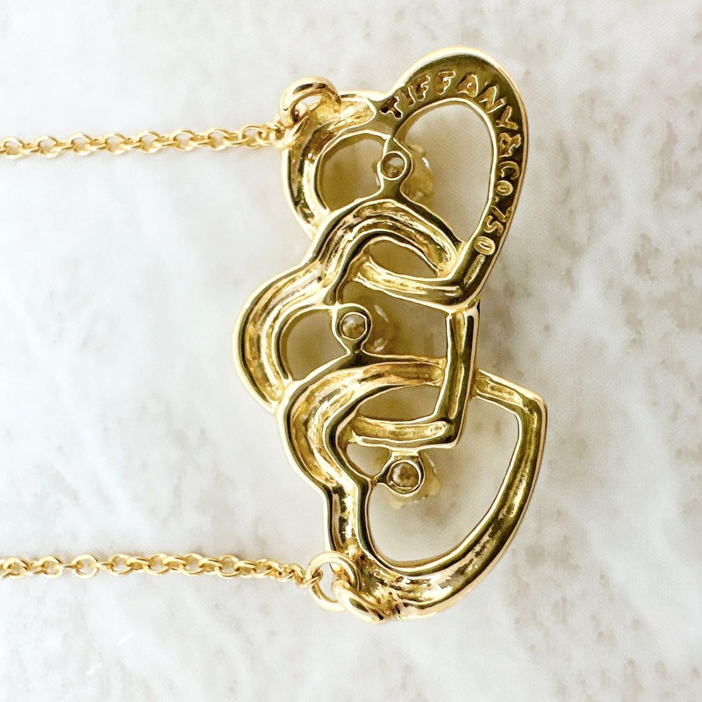 Tiffany & Co Triple Heart Diamond Yellow Gold Necklace 42.5 cm — view 4