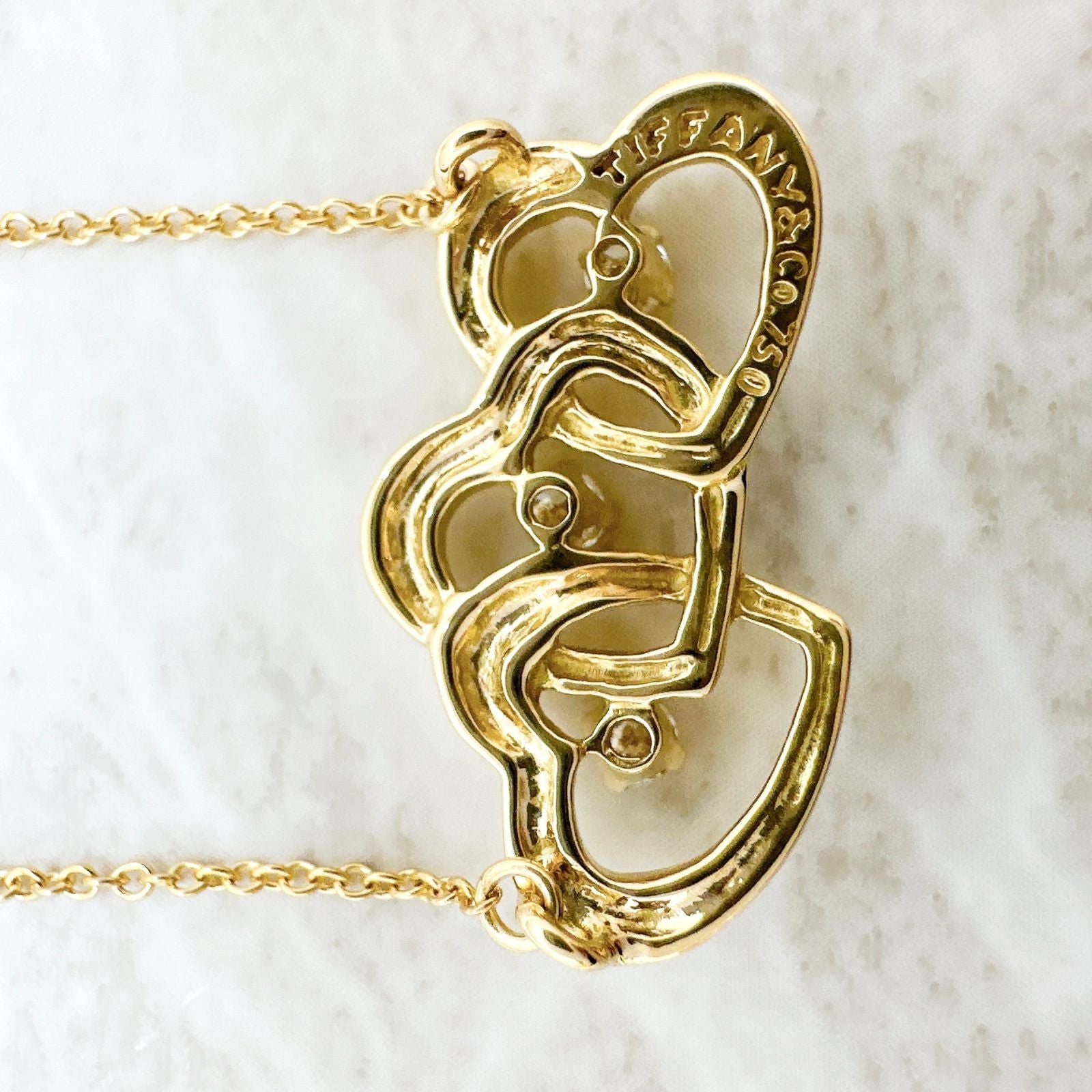 Tiffany & Co Triple Heart Diamond Yellow Gold Necklace 42.5 cm — view 4