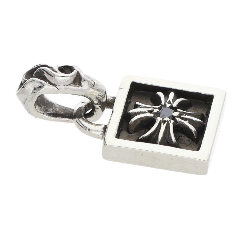 Chrome Hearts Framed CH Plus Black Dia CH Diamond Charm Silver Necklace Top — view 4