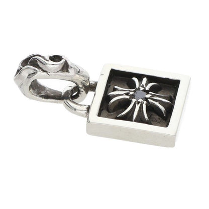 Chrome Hearts Framed CH Plus Black Dia CH Diamond Charm Silver Necklace Top — view 4