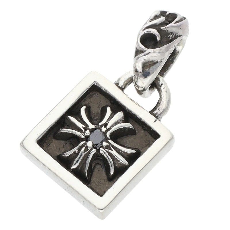 Chrome Hearts Framed CH Plus Black Dia CH Diamond Charm Silver Necklace Top