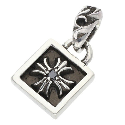 Chrome Hearts Framed CH Plus Black Dia CH Diamond Charm Silver Necklace Top