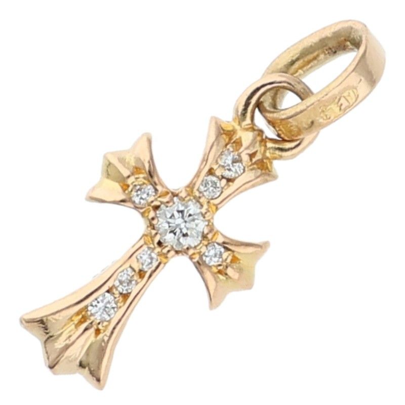 Chrome Hearts 22k Crs Baby Fat P Dmnd Fat Pave Diamond Charm Gold Necklace Top