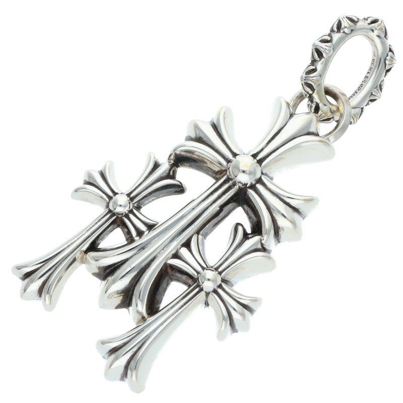 Chrome Hearts 3 CH Crs Lrg Triple CH Cross Large Silver Necklace Top