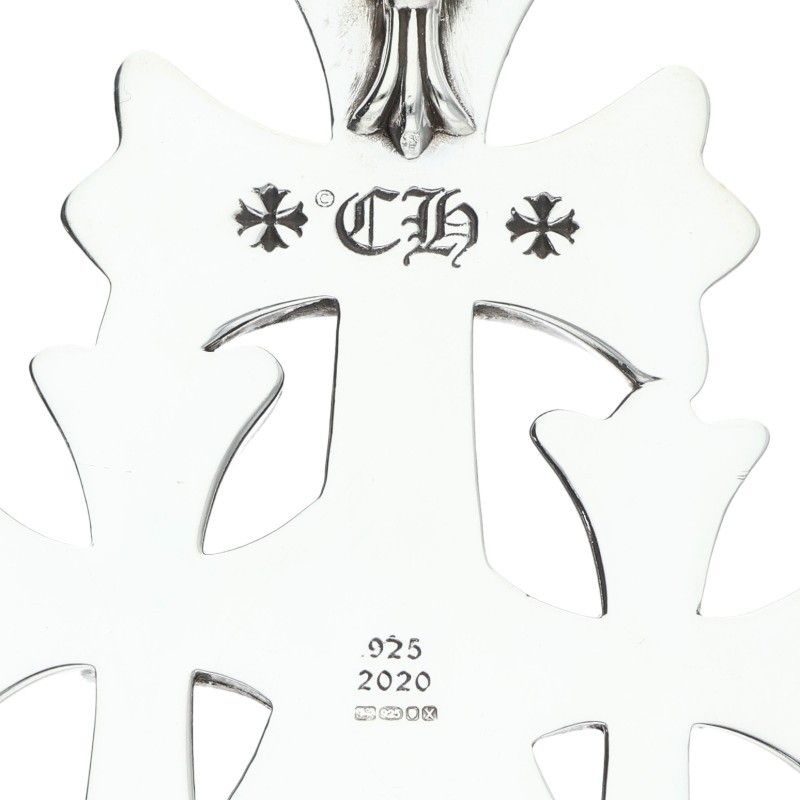 Chrome Hearts 3 CH Crs Lrg Triple CH Cross Large Silver Necklace Top — view 3