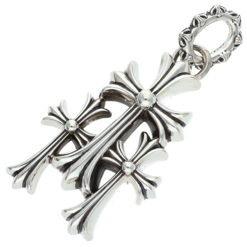 Chrome Hearts 3 CH Crs Lrg Triple CH Cross Large Silver Necklace Top