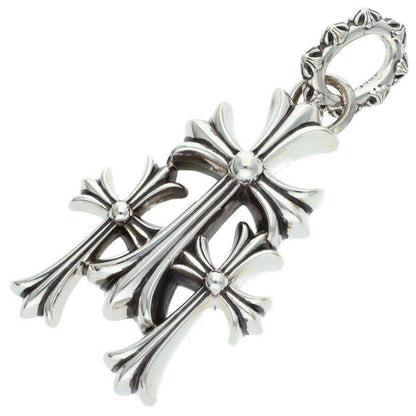 Chrome Hearts 3 CH Crs Lrg Triple CH Cross Large Silver Necklace Top