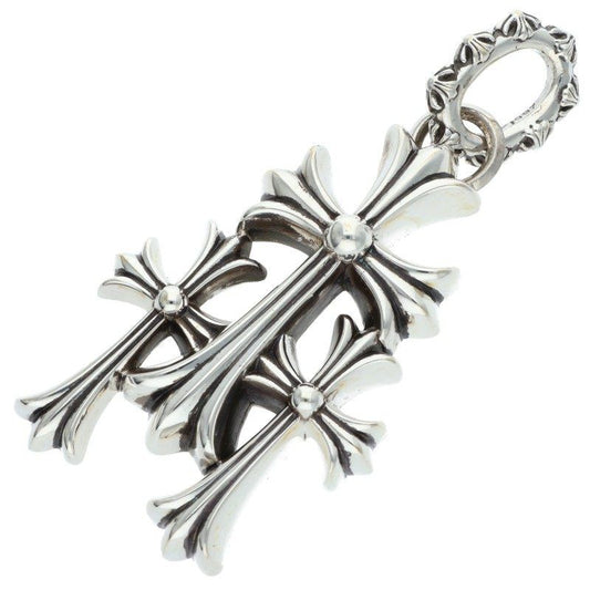 Chrome Hearts 3 CH Crs Lrg Triple CH Cross Large Silver Necklace Top