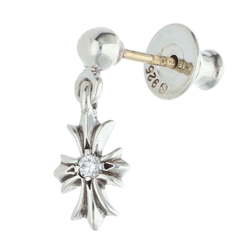 Chrome Hearts Tny CH Pls Dia Tiny Ech Plus Drop Diamond Silver Earrings
