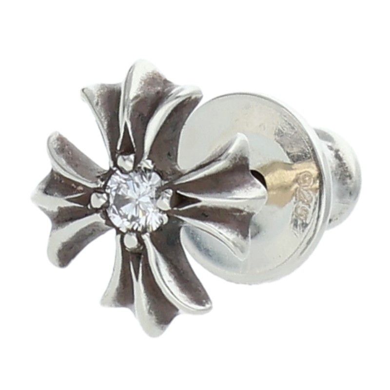 Chrome Hearts No2 CH Pls Dia CH Plus Stud 1 Diamond Silver Earrings