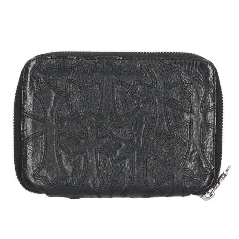 Chrome Hearts Bank Robber Cem Loaded Cemetery Cross Round Zip Leather Wallet