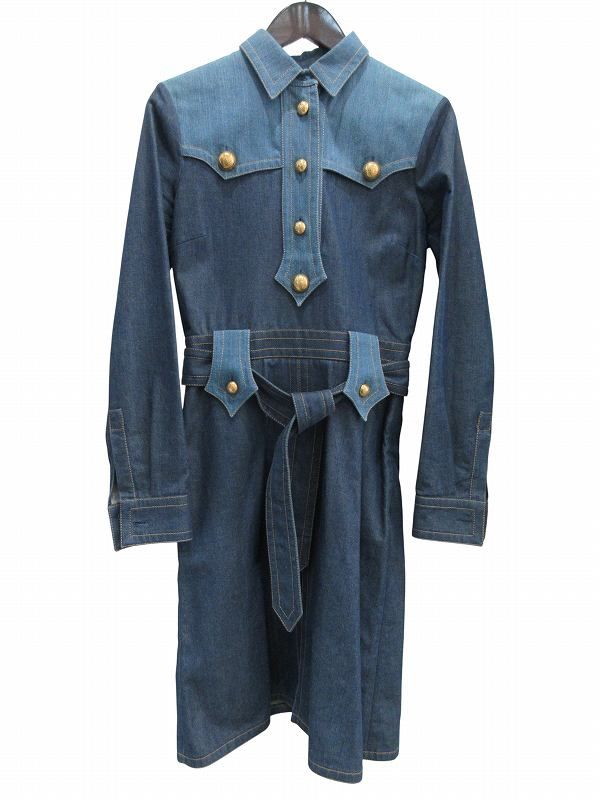 Gucci Dress Denim Gold Button 38