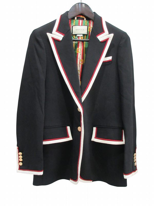 Gucci Jacket Tailored Piping Gold Button Black 42