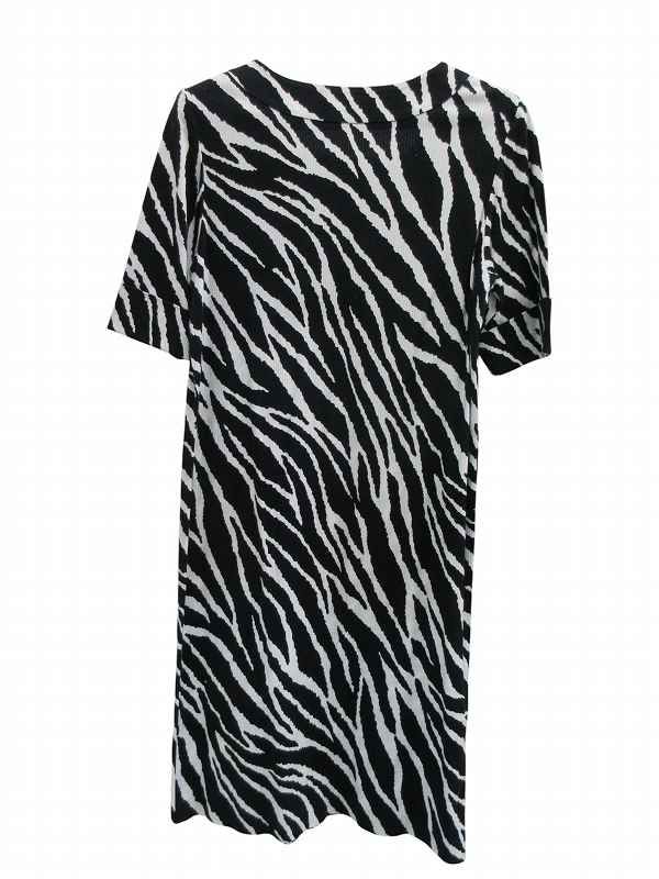 Saint Laurent Yves Dress Zebra Print Short Sleeve Black White Cotton — view 3
